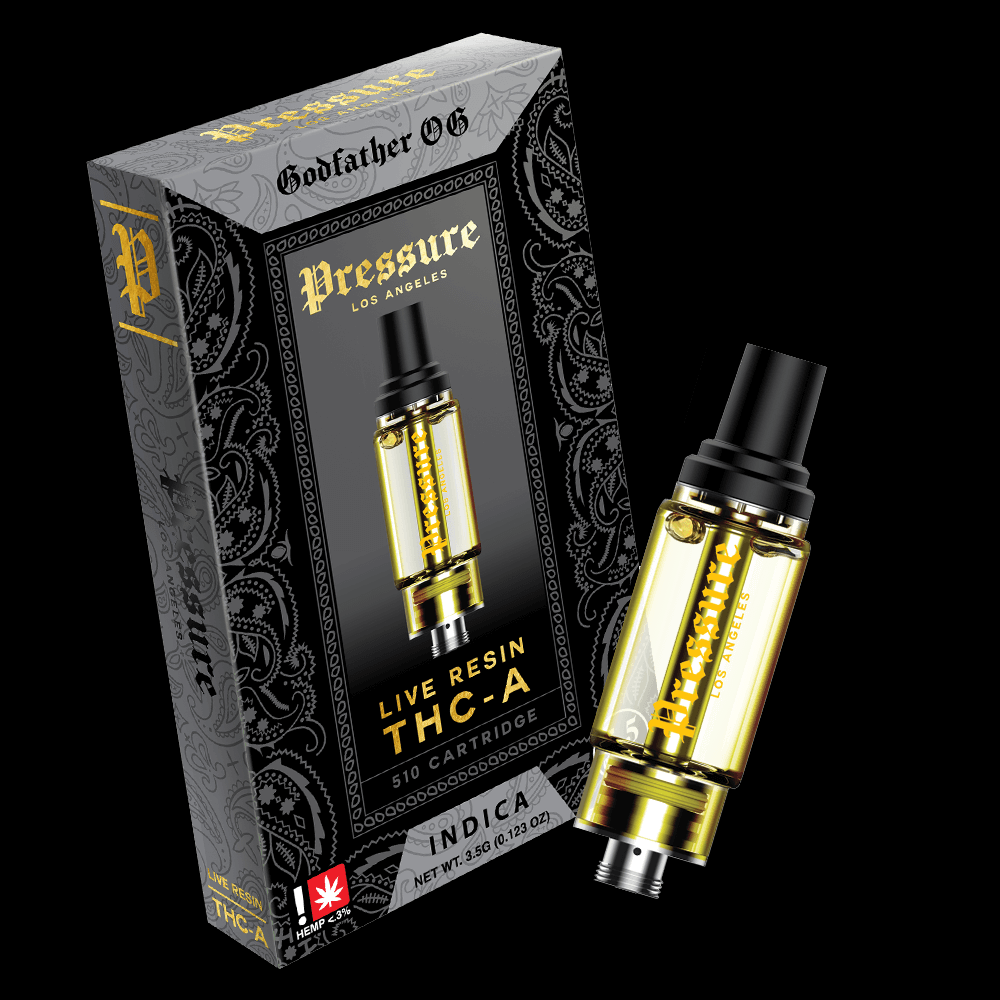 Pressure LA Godfather OG 3.5g Cart | Indica | Live Resin THC-A Pressure Los Angeles Pressure LA Godfather OG 3.5g Cart | Indica | Live Resin THC-A Pressure Los Angeles