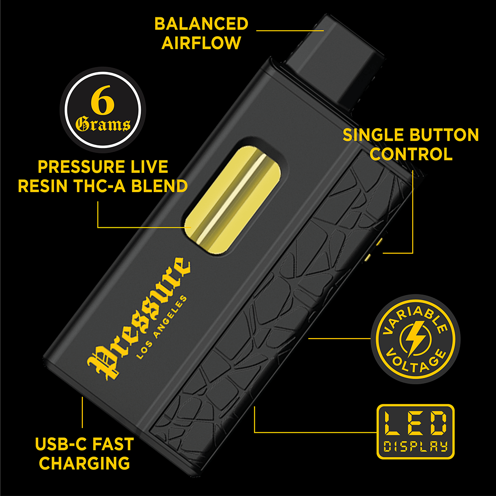 PRESSURE LA 6G LIVE RESIN THC-A DISPOSABLE Pressure Los Angeles PRESSURE LA 6G LIVE RESIN THC-A DISPOSABLE Pressure Los Angeles